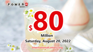 2022年8月17日的美国Powerball结果；奖金为8000万美元。