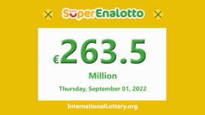 2022年8月30日的超级乐透（SuperEnalotto）彩票结果；头奖上升至€263.5百万。